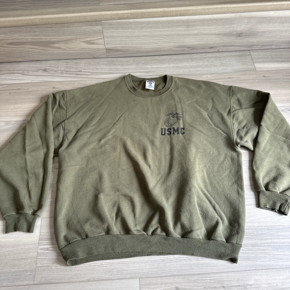 Vintage Marines Mens XL Green Jerzees USMC Crewneck Sweatshirt Made In USA 90s